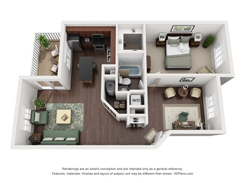 Floor plan for 1 bed, 1 bath, 818 sqft
